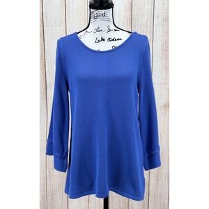 Soft‎ Surroundings Freya Sweater Blue Cosmos Knit Top Size Medium 3/4 Sleeve NWT